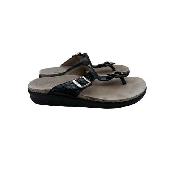 SAS Sandals Womens 7 M SANIBEL Thong Black Toe-Post Buckle Strap Comfort Low Top - Picture 2 of 6